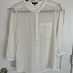 NYDJ Cream 3/4 Sleeve Blouse with Mandarin Collar and Pleating Detail Size S Photo 9