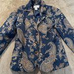 Erin London Vintage  Blazer Womens M Blue Paisley Lined Quilted Tapestry Jacket Photo 0