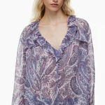 Aritzia  Little Moon Corsica Blouse Purple Paisley Ruffle Size Small Boho Photo 0