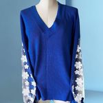 French Connection NWT Caballo Floral-Lace Sleeve Sweater Blue / White Photo 3
