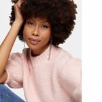 Topshop NWT Size 4/6 Balloon Puff Sleeve Sweater Blush Pink Soft Collegiate Cozy Photo 2