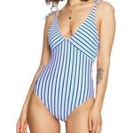 Polo Ralph Lauren Striped Open Back Swim Suit Cut Out Low Back Small Coastal White Photo 0