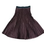 Loft Burgundy Pleated Midi Skirt Bow Print Elastic Waist Feminine Chic NEW Large Photo 2