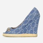 Gucci  CLASSIC BLUE DENIM MONOGRAM HORSEBIT ESPADRILLE WEDGES 37 Photo 3