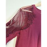 Free People Daniella Sheer Embroidered Illusion Top Wine Burgundy Lace Witchy S Photo 3
