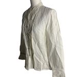 Buttons Vintage Button Up Jacquard Blouse L White Heart  V Neck Lace Long Sleeves Photo 3