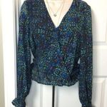 Q&A Smocked Ruffle Top Splatter Multi Print Career Blouse S Photo 0