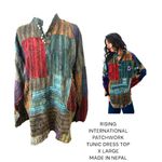 RISING INTERNATIONAL QUILT PATCHWORK TUNIC DRESS LONG TOP X LARGE MADE IN NEPAL Green Size XL Photo 1