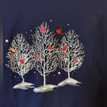 Holiday Time Navy Cardinal Tree Long Sleeve Tee Medium Winter Scene Top Photo 3
