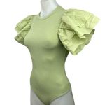 ZARA NEW Green Ribbed Flutter Ruffle Sleeve Crew Neck Bodysuit Blouse Top Size S Photo 0