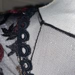 Theia Midnight Sheath Illusion Mesh Floral Applique Knee Photo 7