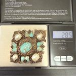 Vintage SARAH COVENTRY Faux Turquoise Pearl Cabochon Remembrance Brooch 28.5g. Silver Photo 11