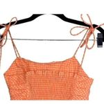 ZARA Gingham Ruched Smocked Back Crop Top Tie Straps XS Orange White #2975 Photo 8