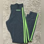 Adidas  Charcoal Leggings with Neon Green Stripes size S EUC! Photo 4