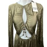 ZARA NEW Khaki Olive Green Silky Satin Cutout Long Sleeve Midi Maxi Dress Sz XS Photo 6