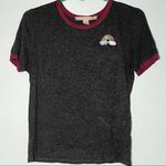 Rebellious One  Junio Women Gray Burgundy Short Sleeve Rainbow Patch Shirt Medium Photo 1