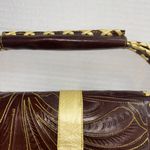 BROWN AND YELLOW LEATHER HAND BAG DETAILS ARE UNIQUE AND CHIC MADE IN PARAGUAY Photo 7