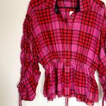 Free People NWT  Pacific Dawn Red and Pink Plaid Button-Down Shirt Size: XS Photo 5