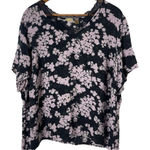 Caslon  100% Silk Black Lace Trim Pink Floral Top Size 2X Plus Photo 0