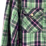 Western Plaid Pearl Snap Green Button Down Shirt Cowgirl Size Large Pink Photo 7