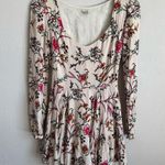 Ecote Cream Floral Mini Babydoll Long Sleeve Dress Women 0 Boho Flowing Coquette Photo 0