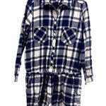 Aerie  Cotton Blue White Flannel Plaid Button Up Long Sleeve Short Romper Large Photo 6