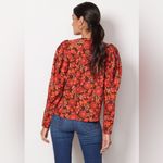 Sundry  Floral Puff Sleeve Buttondown Shirt in Mahogany Garnet Size Medium Photo 2