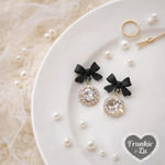 Black Bow Rhinestone Drop Earrings Coquette Balletcore Y2K Dangle Studs Photo 3