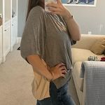 Revolve GREY AND CREAM OVERSIZED TEESHIRT WITH PUFF SLEEVES Photo 0