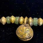 Green Jasper, bone and bronze trading beads vintage tribal necklace Blue Photo 5