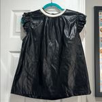 THML  Faux Leather Flutter Sleeve Shirt Photo 3