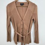 Pendleton  Ribbed Knit Cardigan Belted Long Sleeve V Neck Tan Silk Cotton Blend Photo 2