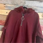 ZARA  Burgundy 1/4 Zip Fur Trim Hoodie‎ Small Photo 2