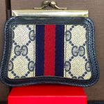 Gucci GG Supreme Navy Blue Ophidia Sherry Line Canvas Kiss Lock Coin Purse Photo 1