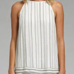 Joie  Silk Tank Top Womens XS White Silver Zelpha Striped Sheer‎ Blouse Silk Photo 0