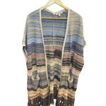 Liverpool Sleeveless Cardigan Sweater w/ Fringe Blue & Multi Color Medium, Large Photo 1