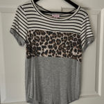 Pink Lily  Black and Gray Leopard Print Tee Photo 0