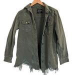 American Bazi  Army Green Button Down Distressed Denim Jacket Size S Photo 0