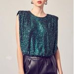 DO+BE Sequin Jewel Green Shoulder Pad Tank Top Photo 0