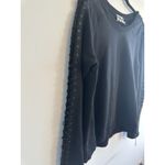 Pam & Gela  Lace-Up Sleeve Black Cotton Pullover Long‎ Sleeve Sweatshirt Medium Photo 2