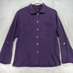 Anne Carson Silk Button Down Top Roll Tab Long Sleeve Purple Size L Photo 0