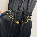 ZARA NWT Black Satin Wide Leg Jumpsuit Sz Medium Gold Chain Belt Photo 5