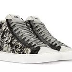 P448 Star High Top Faux Fur Platform Sneakers in Cowprint Photo 0