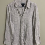 Jones New York  Size 1X Shirt Top Gray Black Stripe Button Front Down 100% Linen Photo 0