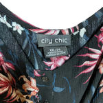 City Chic  Black Floral Palm‎ Button Front Off the Shoulder Romper Plus Size 24 Photo 9