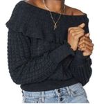 Free People  Crazy in Love Off the Shoulder Pullover Knit Sweater Black Photo 0