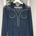 Cotton On Black Sheer Long Sleeve Mini Dress White Trim Collared Small Photo 2