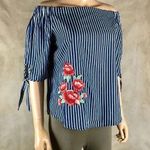 Kensie Blue Striped Off The Shoulder Top NWT MEDIUM Photo 0