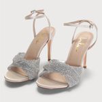 Lulus Milliee Ivory Satin Rhinestone Ankle Strap High Heel Sandals Photo 0