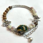 Bell Bracelet green brown lilac ceramic beads lotus silver charm stretchy Multiple Photo 4